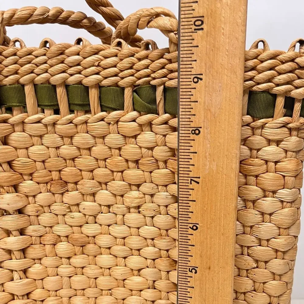 Natural Handwoven Water Hyacinth Straw Rafia Basket with Handles